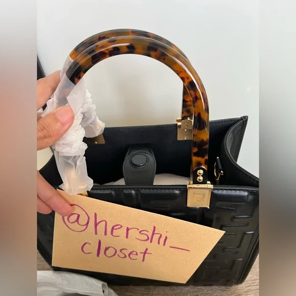 NEW Authentic Fendi Vitello Small Zucca Sunshine Tote Leather Black - Picture 4 of 13